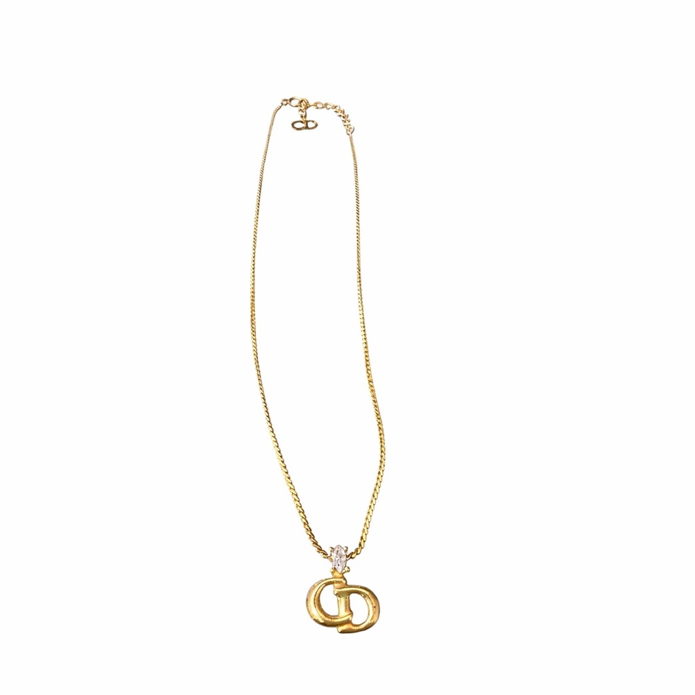 Authentic Dior Gold Necklace with Iconic Pendant and crystals